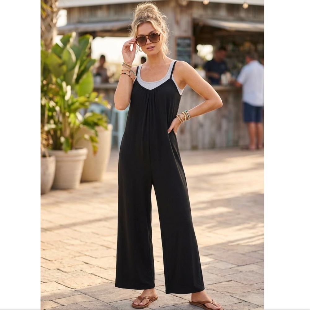 BNWT Calia Carrie Underwood Sandwash Pure Black Casual Jumpsuit - Size Medium